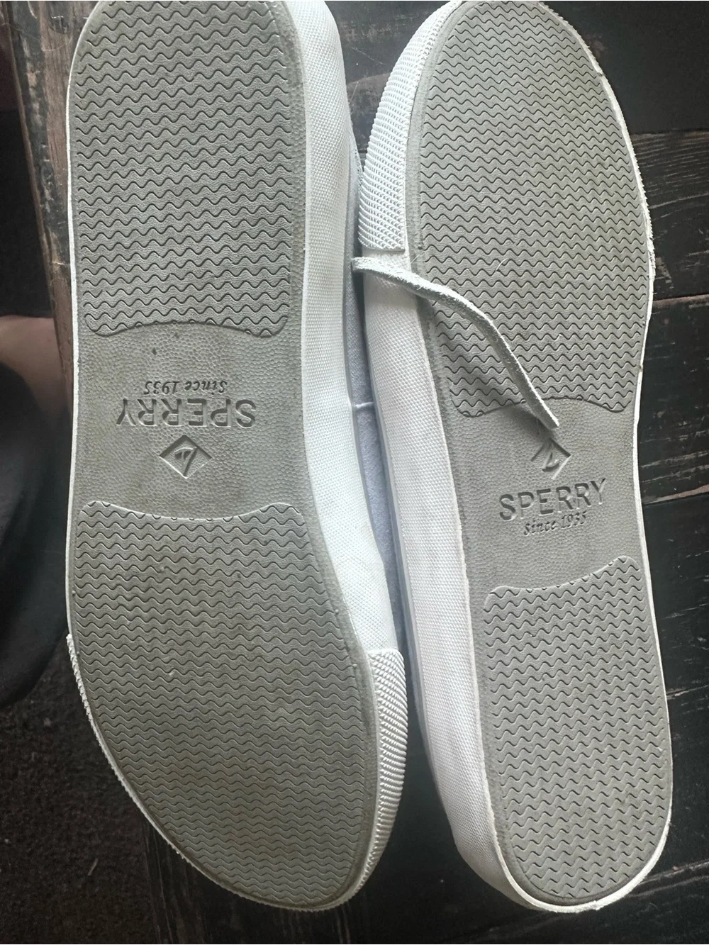Sperry Light Gray Canvas Boat Shoes with Checkered Insole